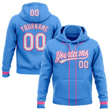 Custom Stitched Powder Blue White-Pink Baseball Pullover Sweatshirt Hoodie