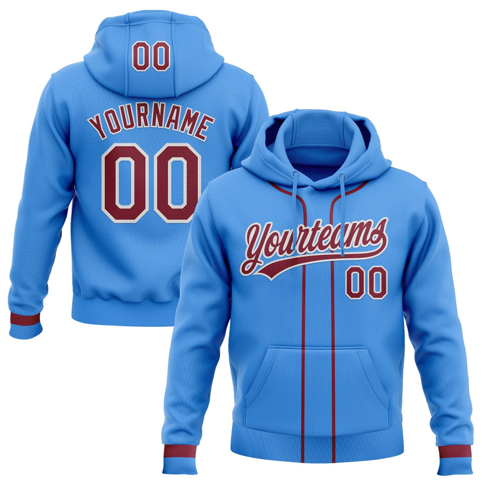 Custom Stitched Powder Blue Crimson-White Baseball Pullover Sweatshirt Hoodie