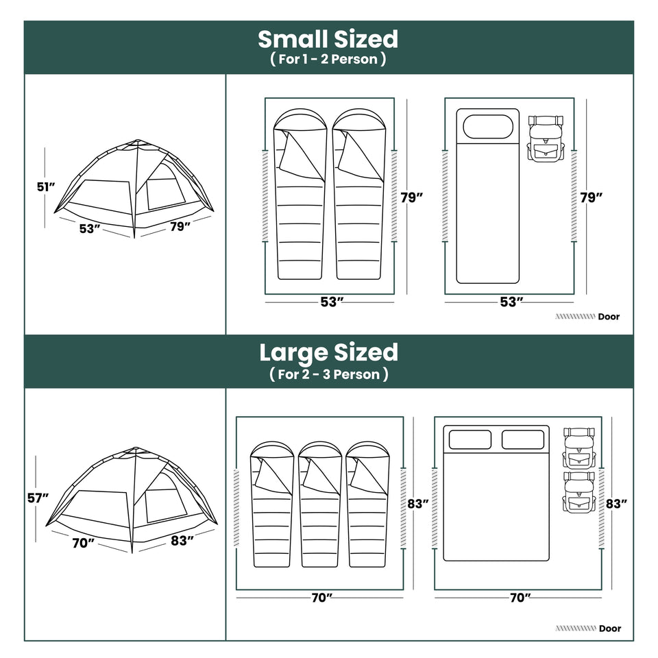 1 Small-Sized + 1 Large-Sized 3 Secs Tent + 2 FREE Camping Tarps (Family Package. US)