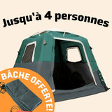 2-Step Cabin Tent – Petite taille + Bâche de camping OFFERTE (jusqu'à 4 personnes. FR)