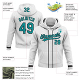 Custom Stitched White Teal-Black Baseball Pullover Sweatshirt Hoodie