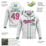 Custom Stitched White Pink-Kelly Green Baseball Pullover Sweatshirt Hoodie