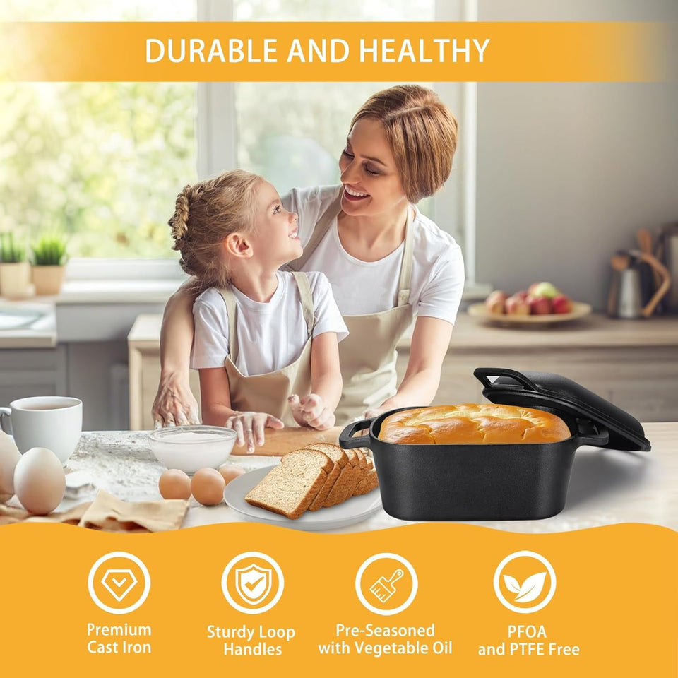3.6QT Oval Dutch Oven for Bread Baking - Pre-Seasoned Cast Iron Sourdough Bread Pan with Lid