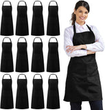 12 Pack Bib Apron. Unisex Aprons Adjustable Waterdrop Resistant with 2 Pockets Cooking Kitchen Apron for Chef. BBQ Drawing Apron Bulk. Black