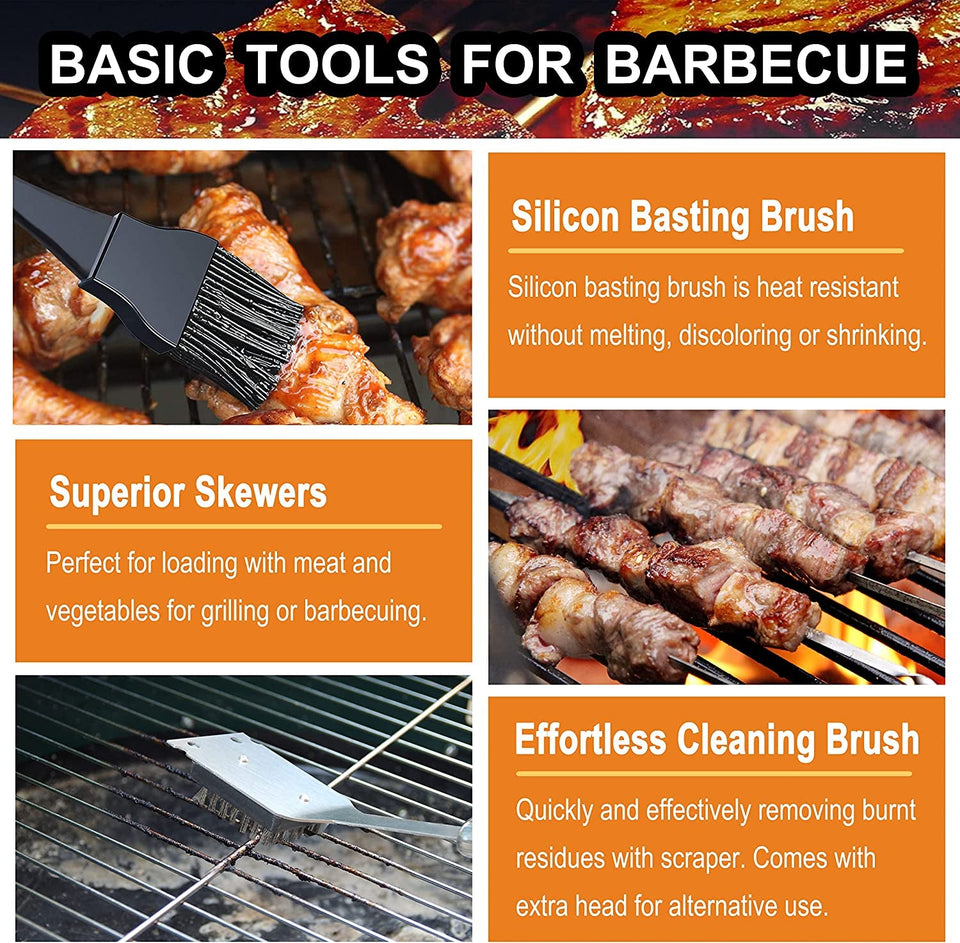 20PCS BBQ Grill Tools Set - Extra Thick Stainless Steel Fork. Spatula. Tongs& Cleaning Brush - Complete Barbecue Grilling Utensils Set in Aluminum Storage Case - Perfect Grill Gifts for Men