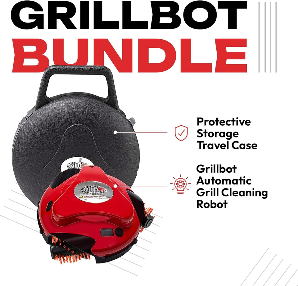 Grillbot Automatic Grill Cleaning Robot with Nylon Brushes. BBQ Grill Cleaner. Grill Brush. Grill Scraper. BBQ Accessories (Red Grillbot + Carry Case)