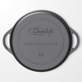 12 Inch Lightweight Pre-Seasoned Cast Iron Griddle with Cleaning Kit - Smooth Polished Surface. Easy to Clean Cast Iron Skillets Use in the Oven. on the Stove or Grill. over a Campfire