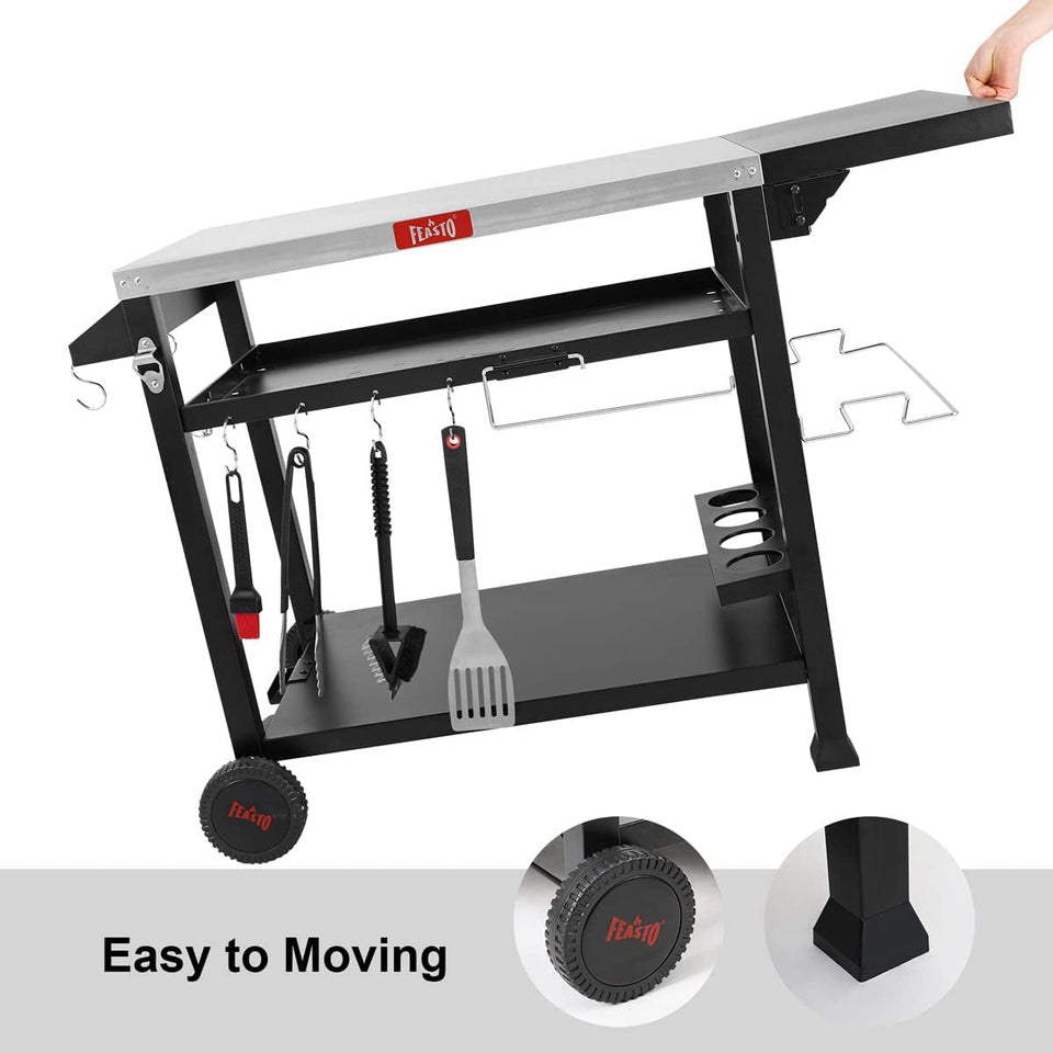 3-Shelf Movable Food Prep Table. Pizza Oven Table. BBQ Grilling Table.Grill Cart with Side Table. Home & Outdoor Stainless Steel Table Top Grill Tables on 2 Wheels. L50 Xw21.7 Xh33