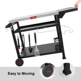 3-Shelf Movable Food Prep Table. Pizza Oven Table. BBQ Grilling Table.Grill Cart with Side Table. Home & Outdoor Stainless Steel Table Top Grill Tables on 2 Wheels. L50 Xw21.7 Xh33