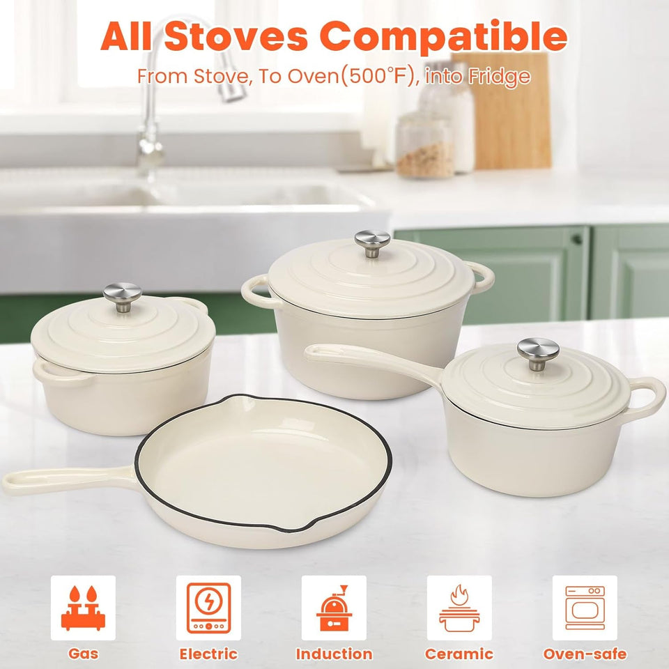 1 Piece Random Nonstick Enameled Cast Iron Pan/Pot (4 Styles: 10.25 Skillet/2Qt Saucepan/2.8Qt/4.8Qt Dutch Oven) – Healthy round Pot for Sourdough Bread Baking on All Stovetops. Mystery Cookware Box