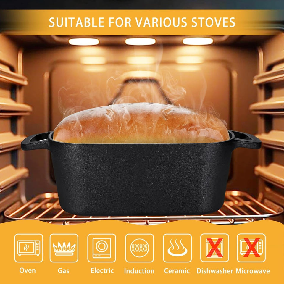 3.6QT Oval Dutch Oven for Bread Baking - Pre-Seasoned Cast Iron Sourdough Bread Pan with Lid