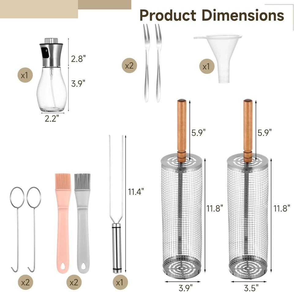 2 PCS Rolling Grilling Baskets for Outdoor Grill BBQ. Stainless Steel Cylinder Grill Mesh Barbeque Grill Accessories. Outdoor round BBQ Stainless Steel Grill Basket Campfire Grill Grid