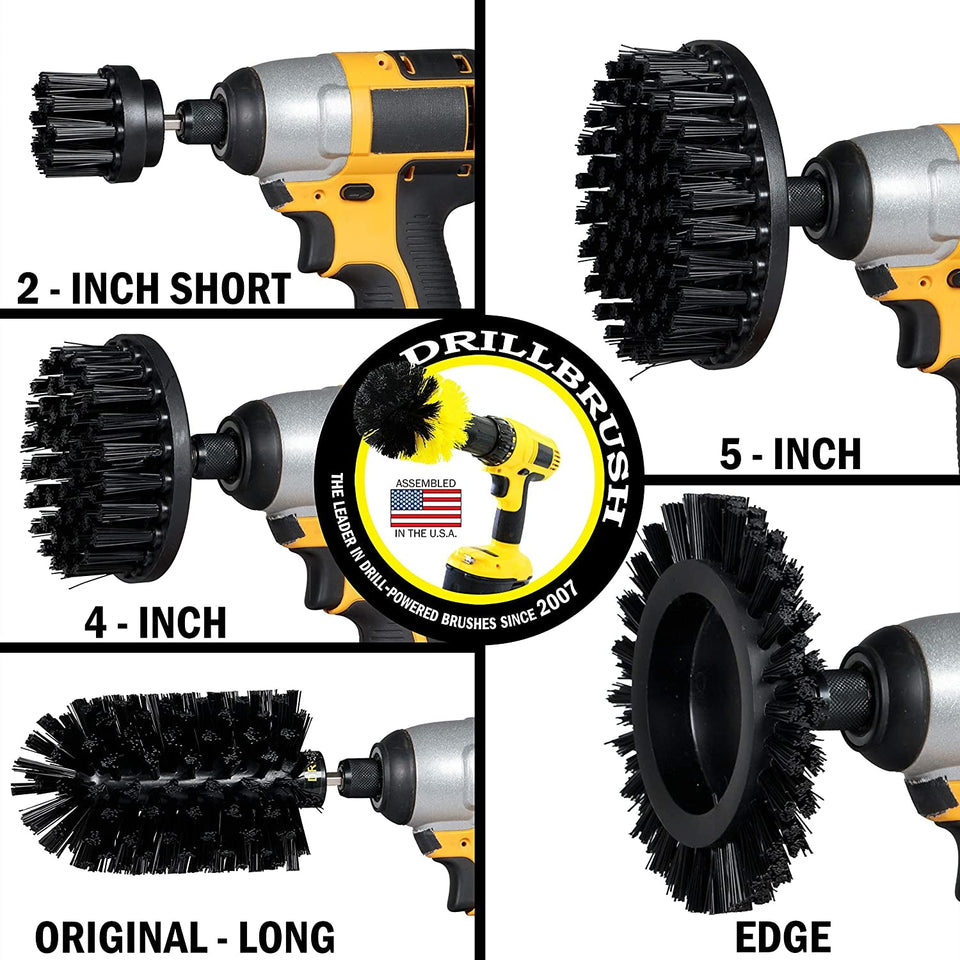 - 4 Piece Black Drillbrush Ultra Stiff Cleaning Brush Set - Metal Brush for Drill Alternative - Grill Brush for Cordless Drill - Grill Grate Cleaner Brush