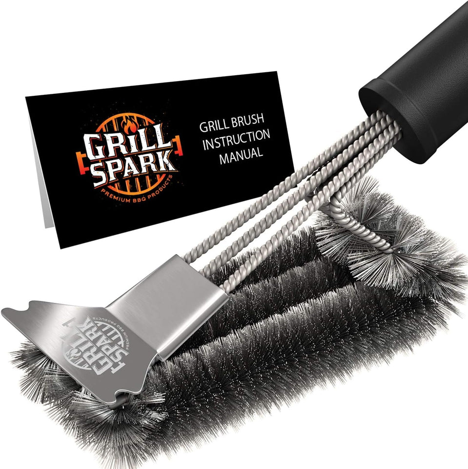 BBQ Grill Brush and Scraper 18 | Stainless Steel Cleaning Brush Accessories | Best for Weber Gas. Charcoal. Porcelain. Cast Iron. All Grilling Grates