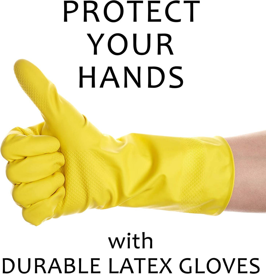 3 Pairs Yellow Cleaning Dish Gloves. Professional Natural Rubber Latex Gloves. Kitchen Dishwashing Gloves (3 Pairs)