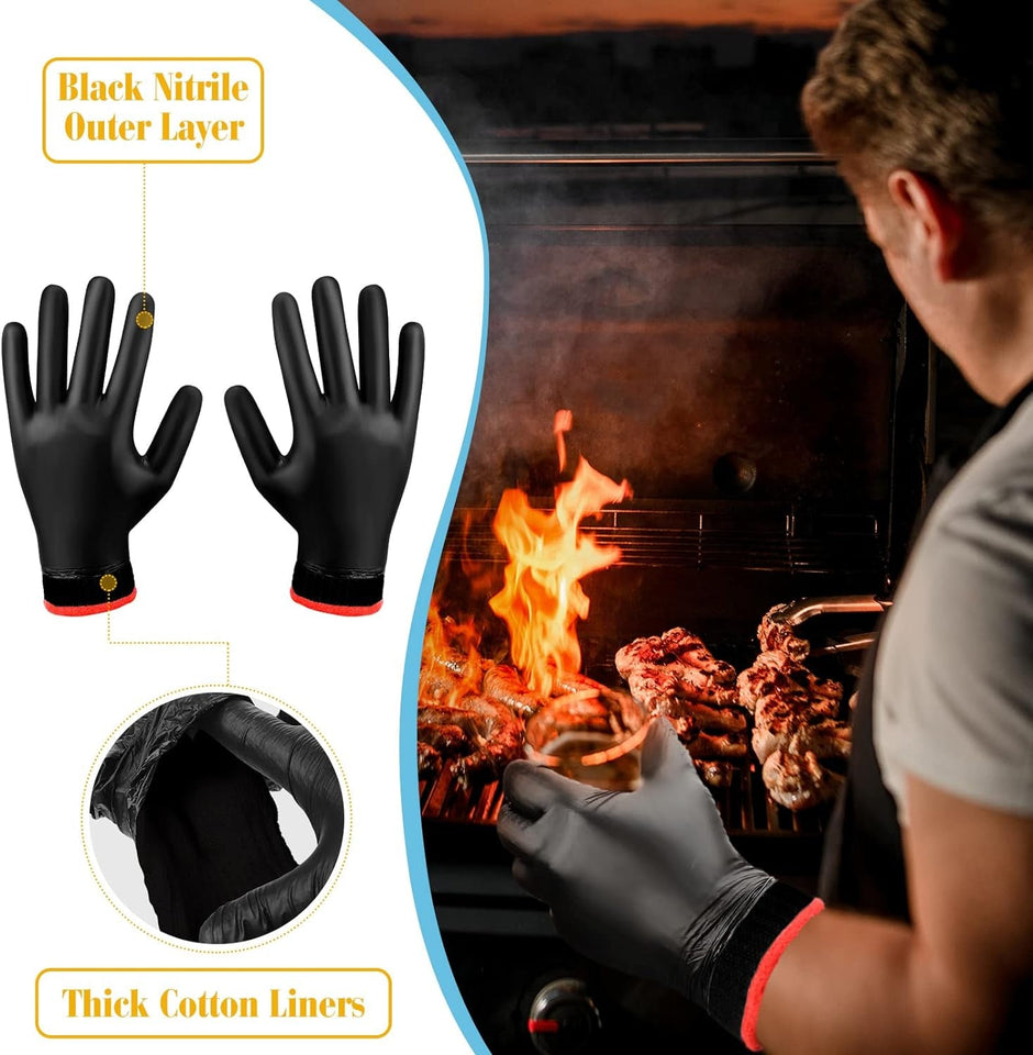 200 Pcs Disposable BBQ Gloves with 4 Pairs Cotton Liners Grilling Gloves BBQ Cooking Gloves (Black. Dark Gray. X-Large)