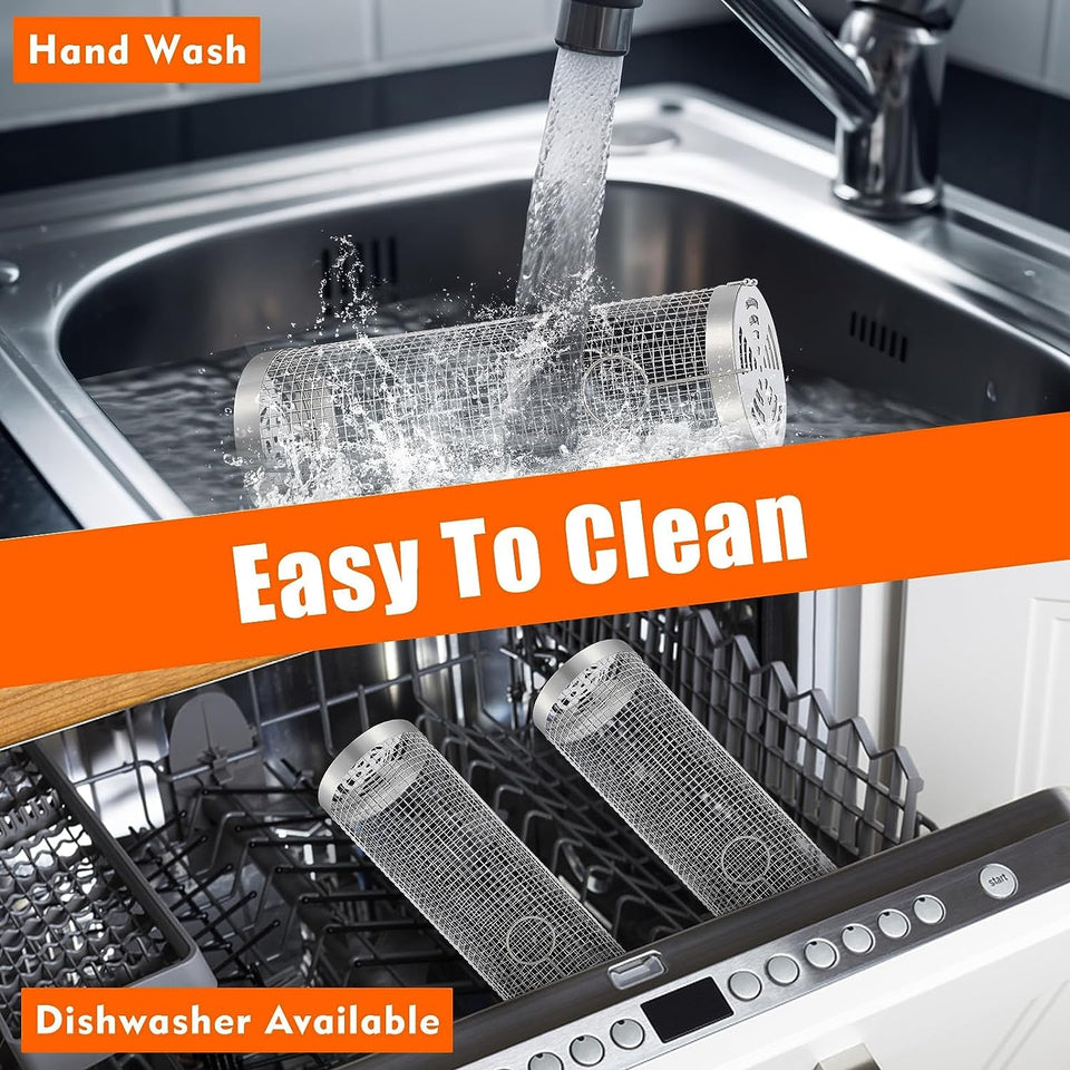 2 Pcs Rolling Grilling Baskets for Outdoor Grilling. BBQ Stainless Steel Grill Accessories Set for Outdoor Grill. Grill Baskets Suitable for Vegetable.Fries.Fish. Shrimp. Grill BBQ Net Tube with Barbecue Accessories