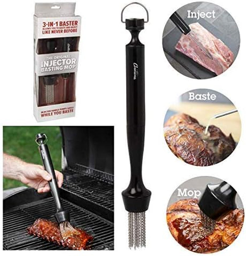 3-In-1 Barbecue Injector Basting Mop - Includes BBQ Chain Basting Brush & Meat Syringe to Baste. Marinate & Inject Food with Flavor - Grilling Accessory for Indoor Outdoor Use- Father'S Day BBQ Gift