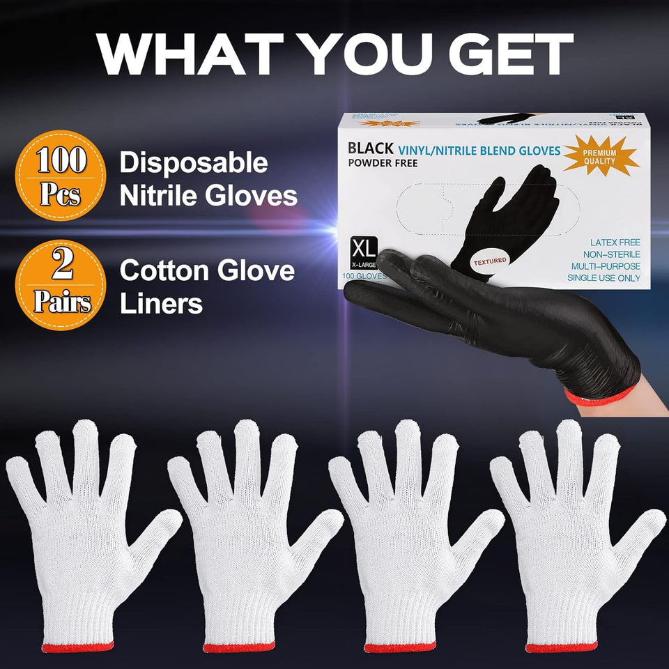 100 Pcs Grilling Gloves Kit Disposable BBQ Gloves with 2 Pairs Cotton Liners Grilling Gloves Cooking Gloves Latex Free Nitrile Gloves for Outdoor Grilling Barbecue Cooking
