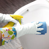 3 Pairs Rubber Cleaning Gloves. Household Kitchen Dishwashing Gloves with Cotton Flocked Liner. Long Cuff 16. Reusable. Non-Slip (Medium. Blue+Pink+White)