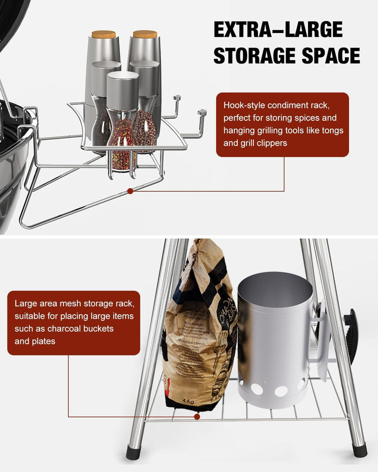 22 Inch Premium BBQ Charcoal Grill. Outdoor Barbecue Kettle Grill. Smoker Grills over 500 Square Inches 2-Tier Cooking Space. Perfect for Outdoor BBQ Party and Patio. Black