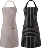 2 Pieces Kitchen Cooking Aprons. Cotton Polyester Blend Adjustable Bib Aprons with 2 Pockets for Women Men Chef Chef (Black/Brown Stripes. 2)