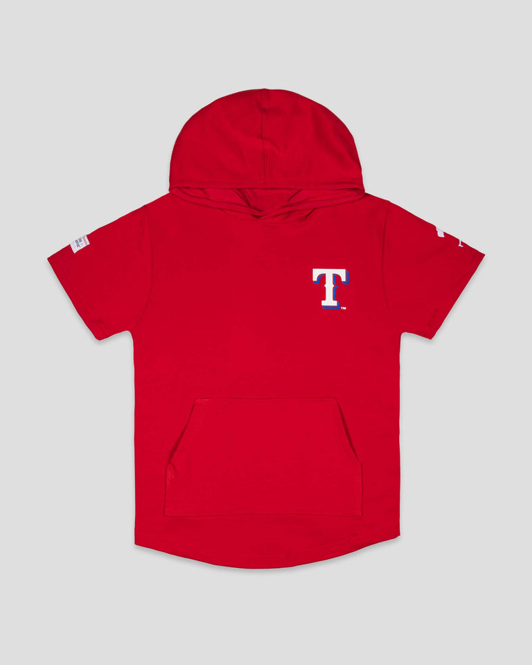 Short Sleeve Youth Hoodie (Red) - Texas Rangers
