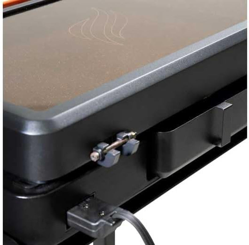 22-Inch Electric Griddle - 1200W Non Stick Ceramic Titanium Coated Stainless Steel Tabletop Griddle with Ez-Touch Control Dial. LCD Display. Patented Rotate & Remove Glass Hood - 8001