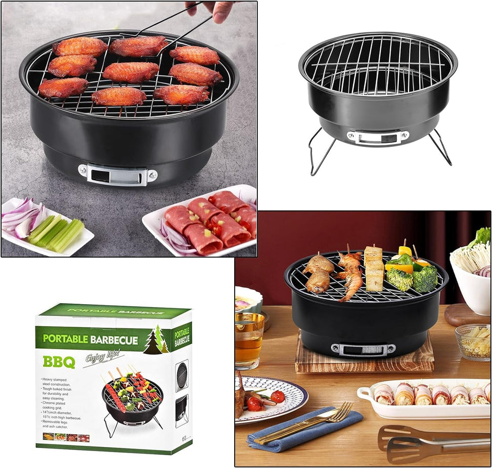 10 Portable round Barbecue BBQ Charcoal Grill with Handle for Outdoor Home Kitchen BBQ Picnic Camping