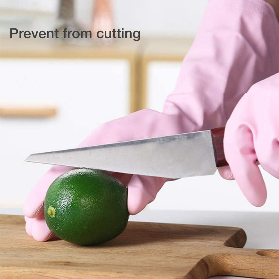 3 Pack Reusable Cleaning Gloves Latex Free - Dishwashing Gloves with Cotton Flock Liner and Embossed Palm - Waterproof Household Gloves for Laundry. Gardening (Small)