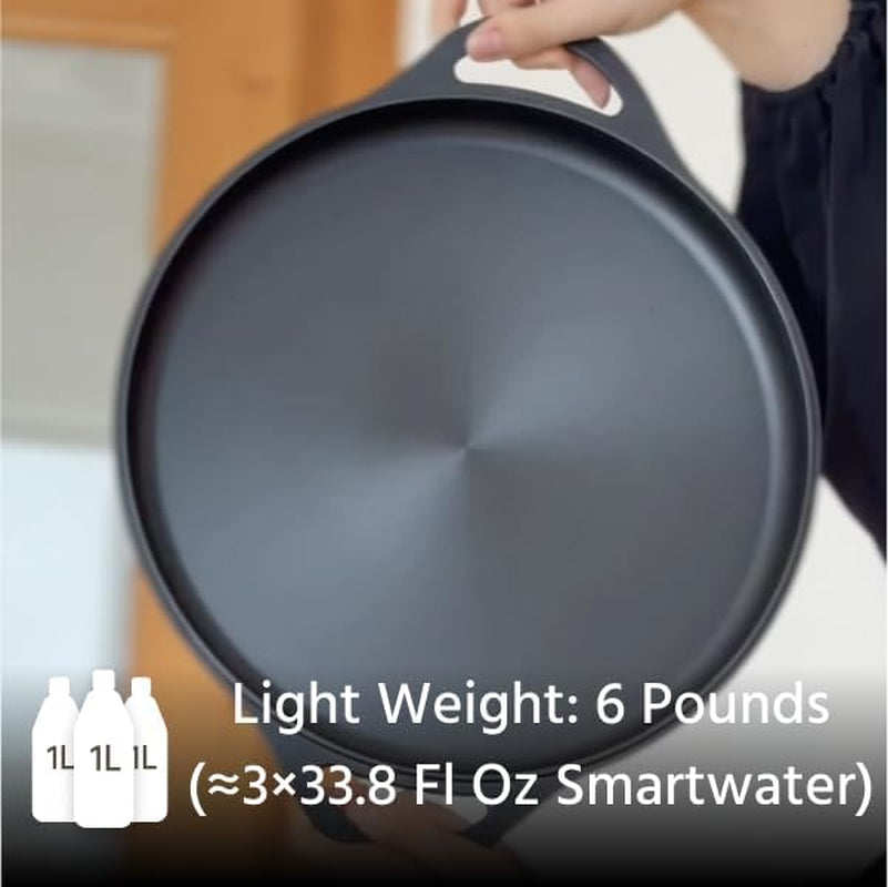 12 Inch Lightweight Pre-Seasoned Cast Iron Griddle with Cleaning Kit - Smooth Polished Surface. Easy to Clean Cast Iron Skillets Use in the Oven. on the Stove or Grill. over a Campfire