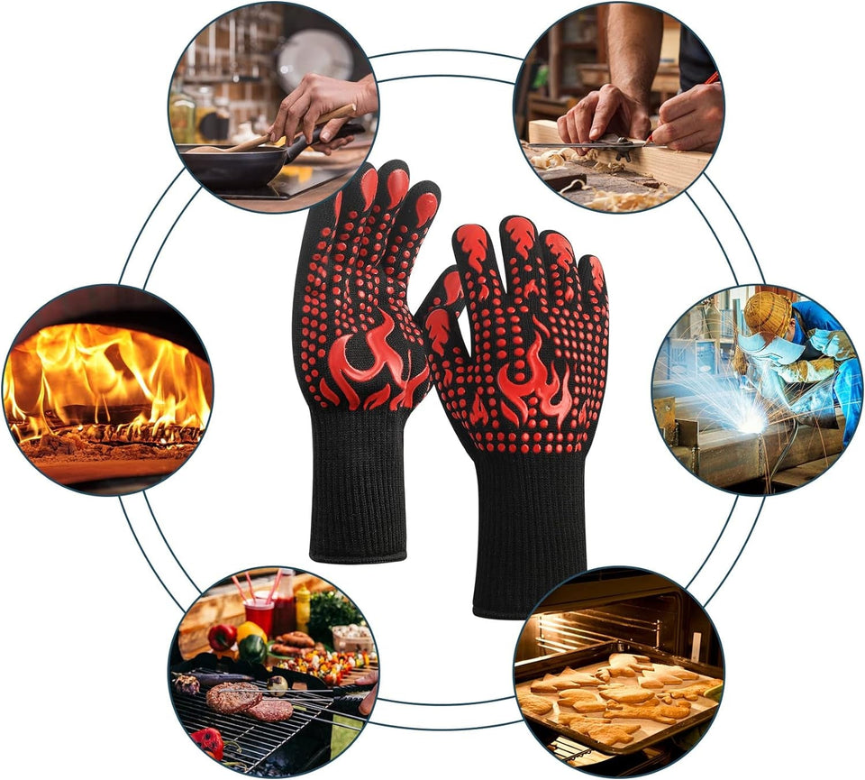 1 Pair/2 Pieces BBQ Gloves. Grilling Gloves. Heat Resistant Barbecue Oven Gloves. 1472°F/800°C Kitchen Fireproof Mitts Heat Proof for Grilling. Baking. Cooking. Welding Gloves Mitts - Red