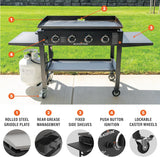 36 Inch Gas Griddle Cooking Station 4 Burner Flat Top Gas Grill Propane Fuelled Restaurant Grade Professional 36 Outdoor Griddle Station with Side Shelf (1554)