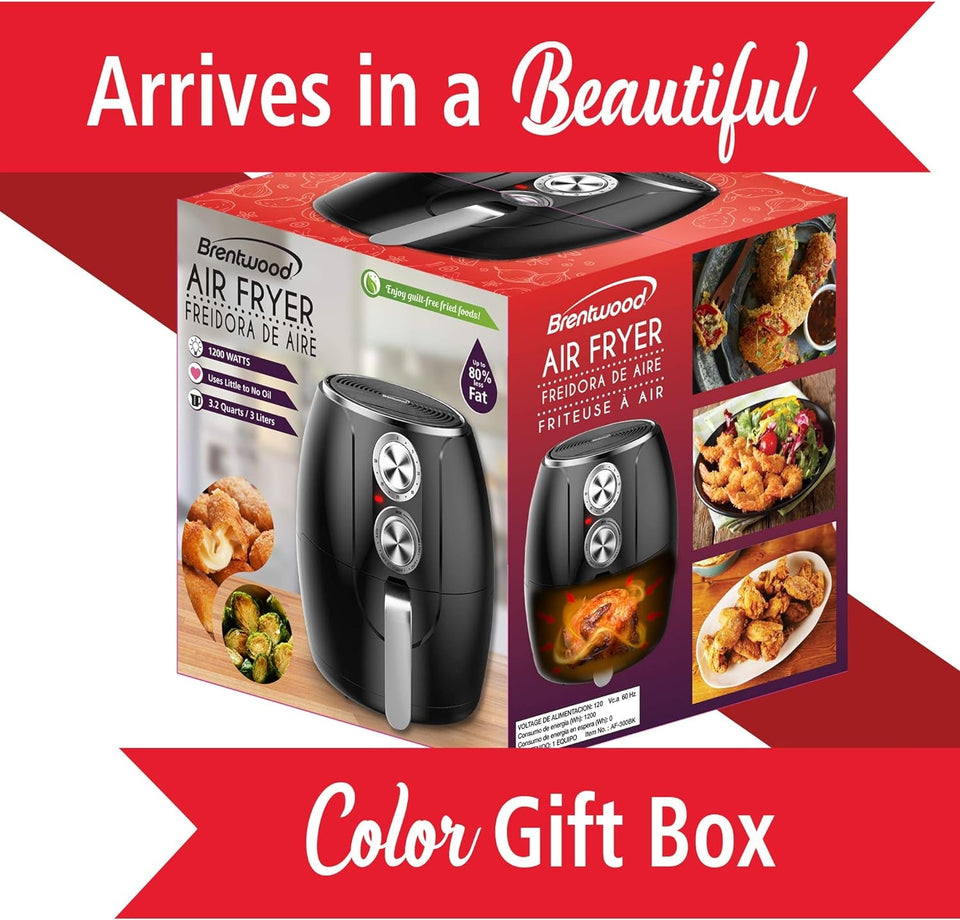 3.2-Quart Small Electric Air Fryer. Timer & Temp. Control (Black. Silver) (AF-300BK)