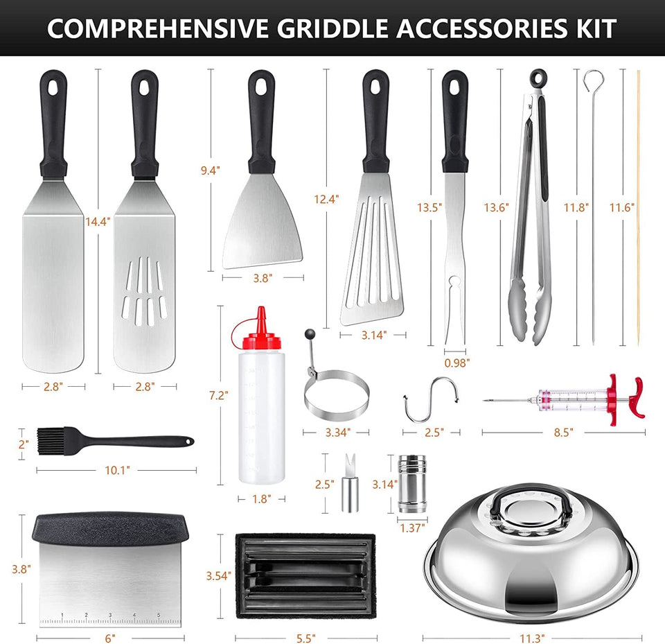 138PCS Griddle Accessories Kit.Grill Accessories for Blackstone Flat Top Set and Camp Chef.Grill Spatula.Scraper.Griddle Cleaning Kit Carry Bag for Hibachi Grill. Men Outdoor BBQ with Meat Injector