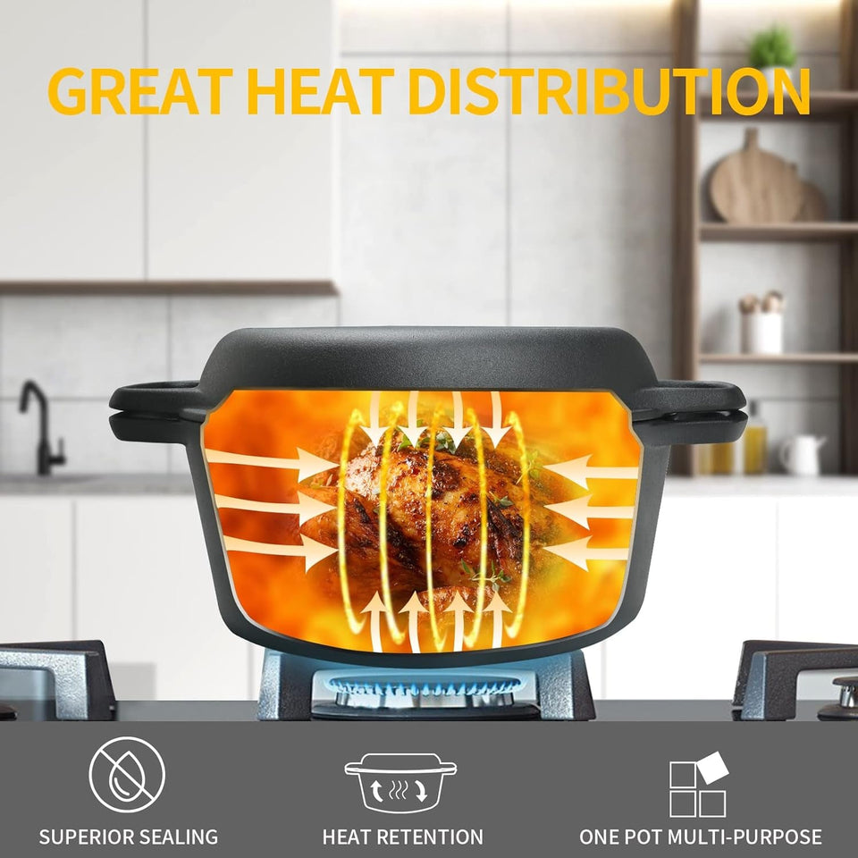 2-In-1 Pre-Seasoned Cast Iron Dutch Oven Pot with Skillet Lid Cooking Pan. Cast Iron Skillet Cookware Pan Set with Dual Handles Indoor Outdoor for Bread. Frying. Baking. Camping. BBQ. 5QT