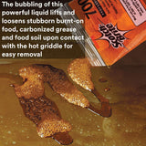 Scotch-Brite Griddle Cleaning. Quick Clean Liquid 700-40. 3.2 Oz Packet. 40/Pack. Heavy Duty. Cleans in 3-5 Minutes. for Baked on Food and Cooking Oils. Use on Hot or Cool Griddle