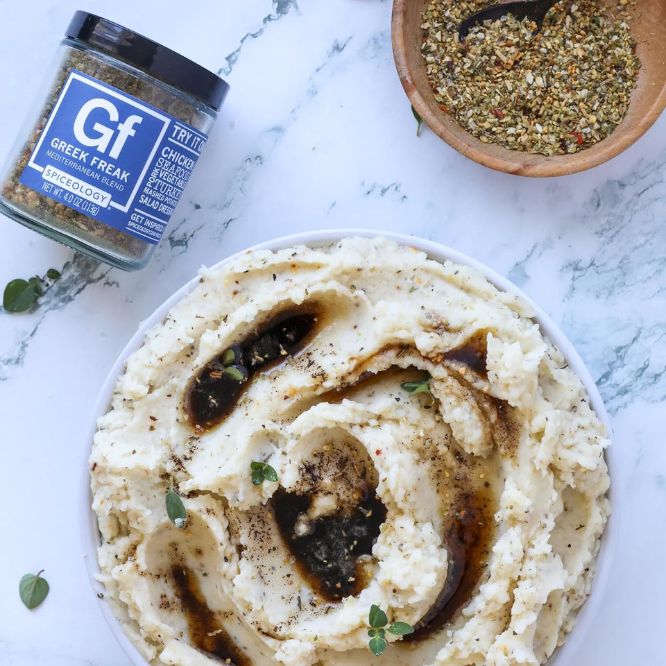 - Greek Freak Mediterranean Spice Blend - All-Purpose Rubs. Spices and Seasonings - Use On: Chicken. Chickpeas. Beef. Seafood. Pork. Vegetables. Turkey. Potatoes and Salad Dressing - 4 Oz