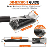 BBQ Grill Brush and Scraper 18 | Stainless Steel Cleaning Brush Accessories | Best for Weber Gas. Charcoal. Porcelain. Cast Iron. All Grilling Grates