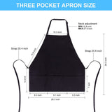 2 Pack 3 Pockets 100% Cotton Adjustable Bib Apron Chef Kitchen Cooking Aprons for Women Men. Black