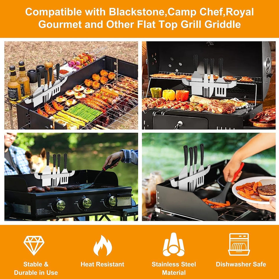 10 Inch Griddle Spatula Holder Magnetic Design. Stainless Steel Grill Barbecue Tool Rack. Griddle Accessories for Blackstone Flat Top Griddle and Other Grill Griddles (2 Pcs)