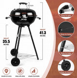 18 Inch Charcoal Grill. Hasteel 2-In-1 Kettle Outdoor Barbecue Grill. Portable Black BBQ Grill for Camping/Backyard/Patio/Picnic. Porcelain-Enameled Lid & Fire Bowl. 254.SQ.IN Cooking Area. 13-Piece