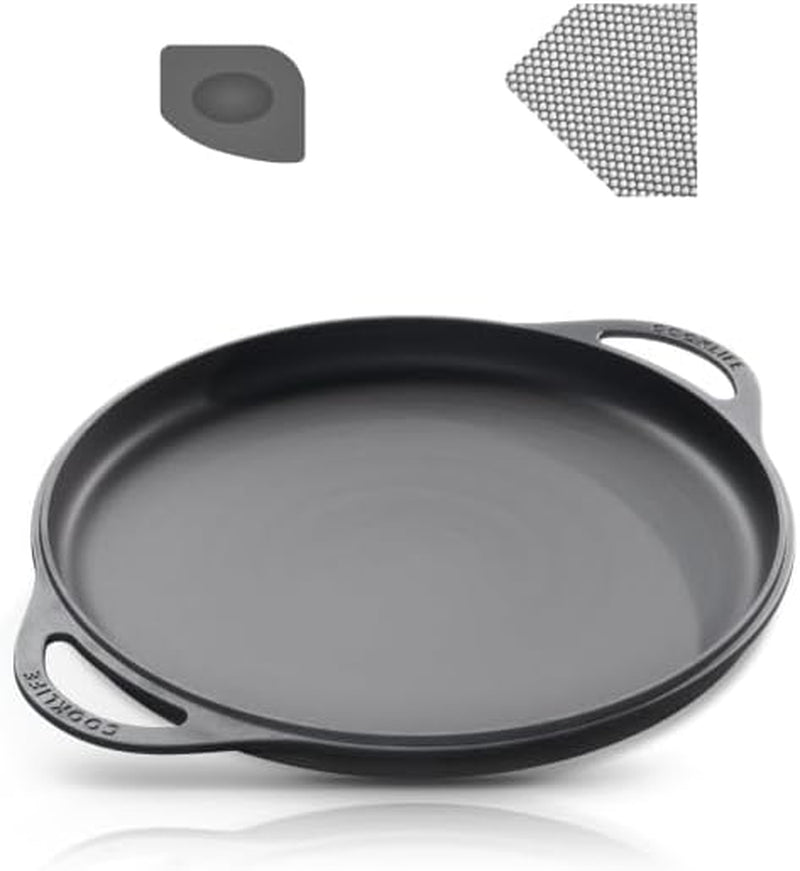 12 Inch Lightweight Pre-Seasoned Cast Iron Griddle with Cleaning Kit - Smooth Polished Surface. Easy to Clean Cast Iron Skillets Use in the Oven. on the Stove or Grill. over a Campfire