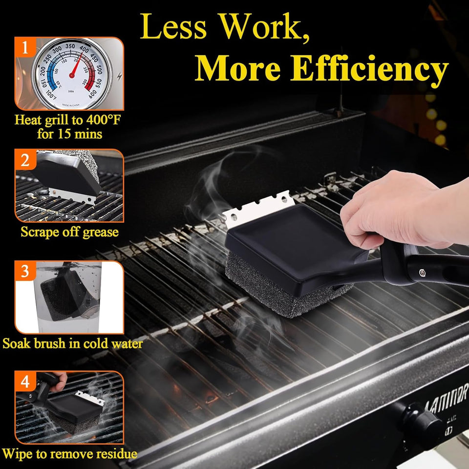 BBQ Grill Brush Bristle Free.4 in 1 Grill Brush for Outdoor Grill with Replaceable Cleaning Head.18.8 Extra Long Safe Steam Grill Cleaner Brush with Scraper.Bbq Accessories Gifts for Men