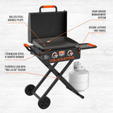 1935 on the Go Scissor-Leg Two Burners Gas Hood. Wheels. Side Shelf Heavy Duty Outdoor Stainless Steel Griddle for Backyard. Patio Camping. 22. Black