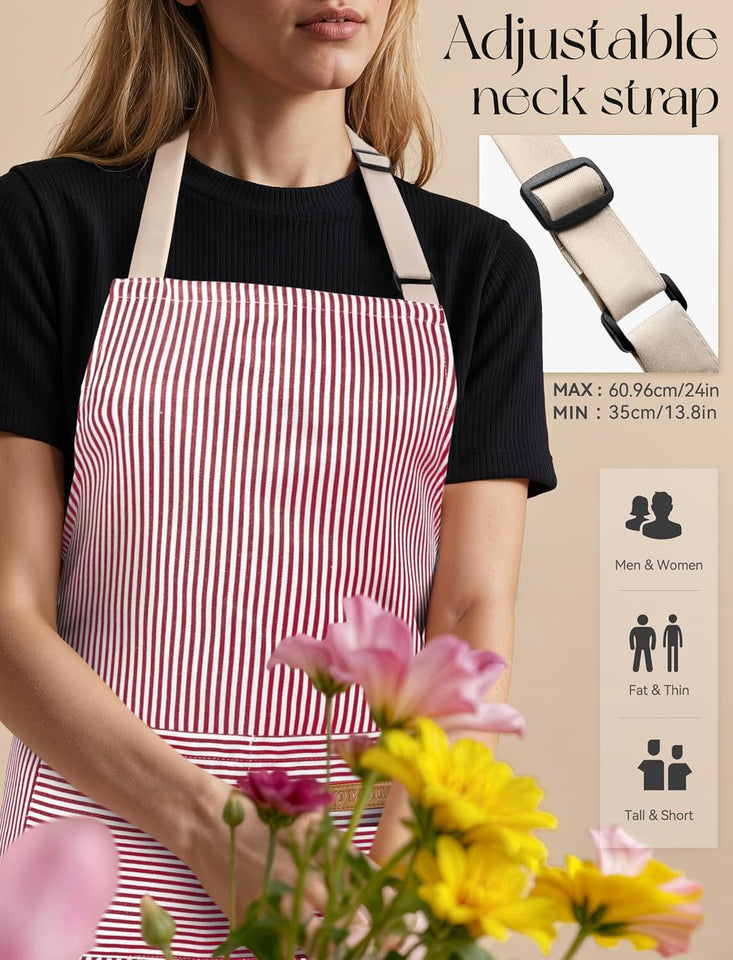 2 Pack Kitchen Cooking Aprons. Soft Aprons for Women Men with 2 Pockets Chef Apron with Adjustable Neck Strap and Long Tie