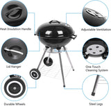 18 Charcoal Grill with Wheels for Outdoor Cooking Barbecue Camping BBQ Coal Kettle Grill Tailgating Portable Heavy Duty round with Thickened Grilling Bowl Wheels. Black