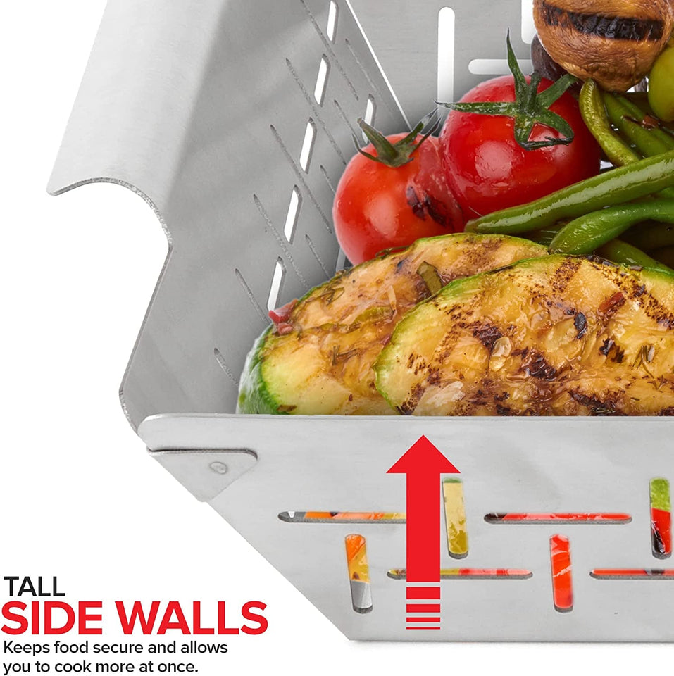 (Set of 3) Heavy Duty Vegetable Grill Baskets for Outdoor Grill. Stainless Steel Veggie Grilling Basket for All Grills. BBQ Gifts for Men. 1 Large & 2 Small