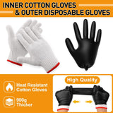 200 Pcs Disposable BBQ Gloves with 4 Pairs Cotton Liners Grilling Gloves BBQ Cooking Gloves(Black. White. Large)