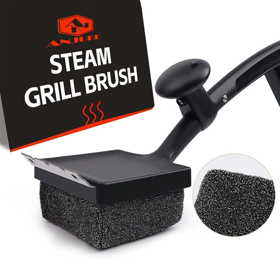 BBQ Grill Brush Bristle Free.4 in 1 Grill Brush for Outdoor Grill with Replaceable Cleaning Head.18.8 Extra Long Safe Steam Grill Cleaner Brush with Scraper.Bbq Accessories Gifts for Men